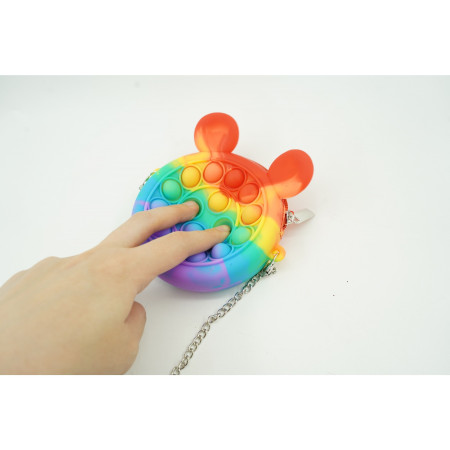 Jucarie antistres din silicon Cyrax, Pop it Now and Flip It ,Mini Geanta, Soricel, 6 cm, Curcubeu