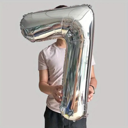 Balon din Folie Cyrax, Cifra 7, 81 cm, Pentru Aer sau Heliu, Bulk, Argintiu