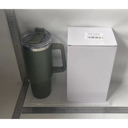 Cana Termos din Plastic, Cyrax, pentru Bauturi Calde si Reci, cu Maner, 9.9x9.9x27 cm, Verde Army