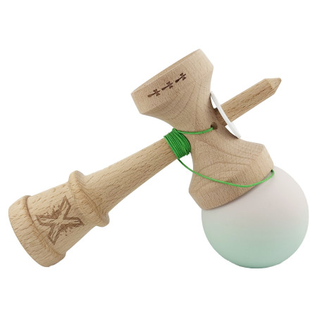 Kendama X Originala, Profesionala, Cyrax, Rubber Grip, Cupe Mari KING SIZE V3, Gaura in Baza, Rulment Metalic, din lemn 18 cm, Ata 62/65 cm, Gradient Roz/Verde