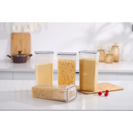 Set 4 Recipiente din Plastic, Cyrax, pentru Alimente/Obiecte, Inchidere Ermetica, 4 x 2.8l, Transparent