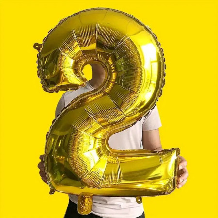 Balon din Folie Cyrax, Cifra 2, 81 cm, Pentru Aer sau Heliu, Auriu