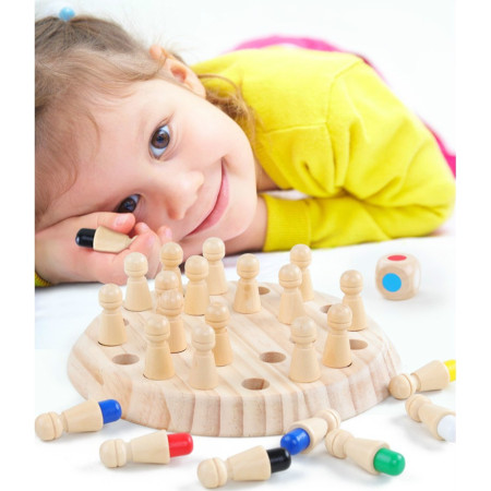 Joc de Memorie, Cyrax, pentru Toata Familia, din Lemn, Diametru Tabla de Joc 16 cm, Interactiva, +4 Ani, 6 Culori, Multicolor