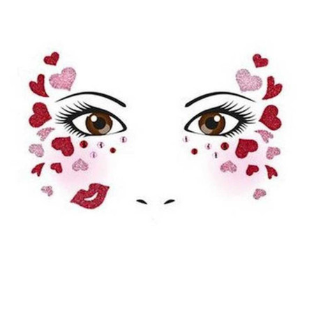 Sticker Temporar pentru Fata, Cyrax, pentru Machiaj, Face Art, Halloween, Teatru, Tema Ziua Indragostitilor, Model cu Inimioare, Multicolor