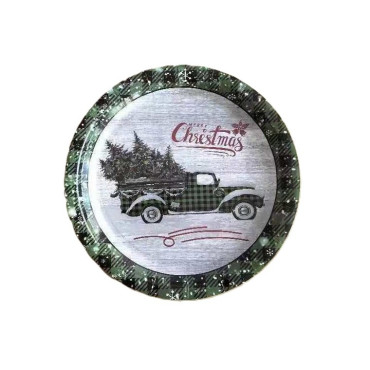 Set 10 Farfurii Unica Folosinta, Cyrax, 23 cm, Model Masina de Craciun, Multicolor