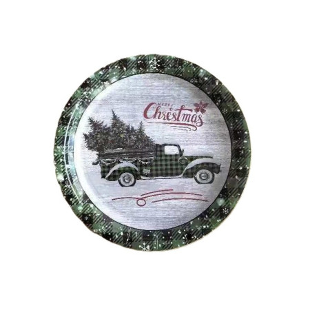 Set 10 Farfurii Unica Folosinta, Cyrax, 23 cm, Model Masina de Craciun, Multicolor