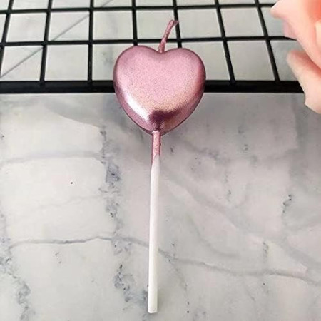 Lumanare de Tort, Cyrax, Model Inima, Party, 8.5 x 3 cm, Roz Gold