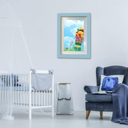 Rama Foto  cu Magnet, din Lemn, cu Spatiu Pentru Depozitare, Pentru Desene si Picturi A4, Sticla Securizata, Rama MDF, 21x30 cm, Albastru