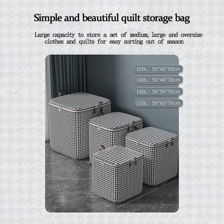 Cutie de Depozitare cu Fermoar,  Pliabila, Maner Ranforsat, Fermoar Rezistent, pentru Haine, Paturi, Plapumi, Perne, Lenjerii de Pat, Jucarii, 56x45x56 cm, 140 Litri, in Carouri, Alb-Negru
