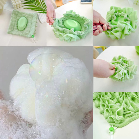 Prosop de Baie,  2in1, cu Burete din Plasa, 17 x 17 cm, Verde