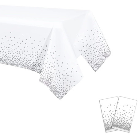 Fata de Masa, Cyrax, din PEVA, Imprimeu Buline, 137 x 274 cm, Impermeabila, Fara Pete, Curatare Rapida, Argintiu