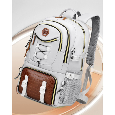 Rucsac Multifunctional pentru Calatorie,  pentru Alpinism, Voiaj, Drumetii, din Panza Oxford, 34x16x52 cm, Alb