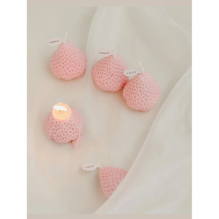 Set 6 Lumanari Parfumate,  Model Capsunici, Ardere 30 min, 78g, 6.3 x 9.3 x 3.8 cm, Roz