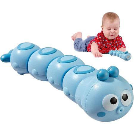 Jucarie mecanica pentru copii Cyrax, omida haioasa, material ABS, cu cheita, distractiva, se taraste, se misca, 15 x 4 cm, albastru