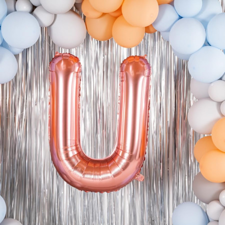 Balon Folie Metalizata Litera U, Cyrax, 80 cm, Umflati cu Heliu sau Aer, Ambalaj Individual, Pai inclus, Rose Gold