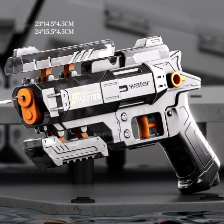 Pistol Manual cu Apa, Cyrax, Jucarie Pistol cu Apa Sigur Pentru Copii, Design Nou S-Shooter Atractiv, 23 x 14.5 cm, Negru Transparent