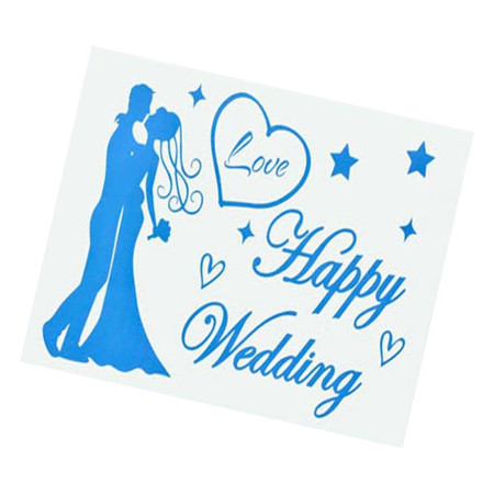 Sticker Autocolant, Cyrax, Tematica Nunta, Model Scris Happy Wedding, 21x29 cm, Albastru