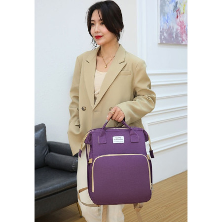 Rucsac Multifunctional pentru Mamici, Cyrax, cu Patut Pliabil si Baza de Schimbat, Rezistent la Apa, Capacitate Mare, Usor, Compartimente Multiple, Buzunar Termic pentru Lapte, 42 x 32 x 22 cm, Mov