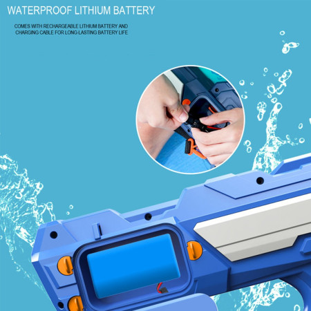 Pistol cu Apa pentru Copii, Rezervor 600ml, Cyrax, 14ani+, cu baterie 1200mAh, Electric Burst, Albastru/Alb, 1000ML
