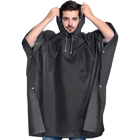 Pelerina de Ploaie,  pentru Adulti, EVA, Tip Poncho, Impermeabila, Rezistenta la Vant, Capse Laterale, 160 g, Negru
