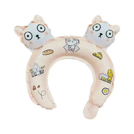 Balon din Folie Metalizata, Cyrax, Tip Coronita cu Urechi, Model Hello Kitty, Ambalaj Individual, Pai Inclus, Umflare cu Aer sau Heliu, 30 x 29 cm, Rose