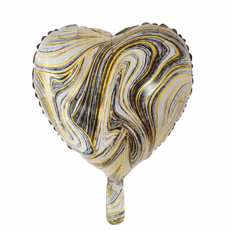 Set 2 Baloane din Folie Metalizata, Cyrax, Figurine Inima si Stea, Model Marmura, 45 cm, Ambalaj Individual, Pai Inclus, Umflare cu Aer sau Heliu, Bej