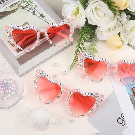 Ochelari Decorativi, Cyrax, Model Birthday Queen, cu Diamante, pentru Aniversari, din PC, 15.3 x 5.7 x 14.5 cm, Roz