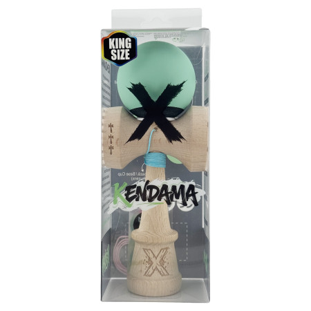 Kendama X Originala, Profesionala, Cyrax, Rubber Grip, Cupe Mari KING SIZE V3, Gaura in Baza, Rulment Metalic, din lemn 18 cm, Ata 62/65 cm, Bicolor Turcoaz/Albastru inchis