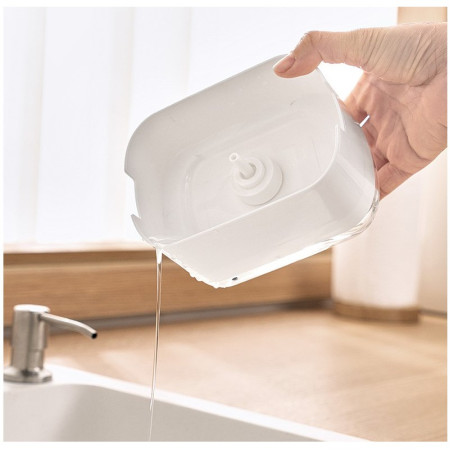 Dozator Cyrax, Dispenser 2 in 1 pentru Detergent Lichid de Vase sau pentru Obiecte Sanitare cu Suport pentru Burete de Bucatarie , 8.6 x 14.5 x 10 cm, capacitate 300 ml, alb