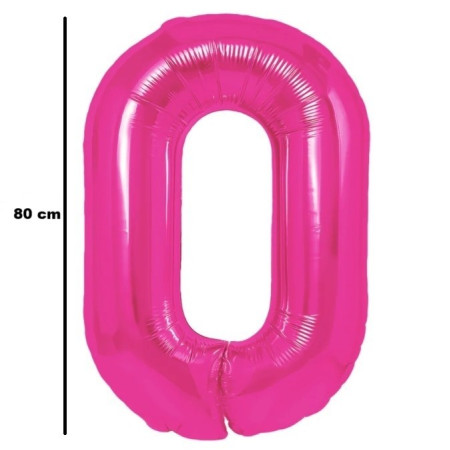 Balon din Folie Metalizata Cyrax, Figurina Cifra, Tema Aniversare 80 cm, Ambalaj Individual, Pai inclus, Umflare cu Aer sau Heliu, Roz, Cifra 0