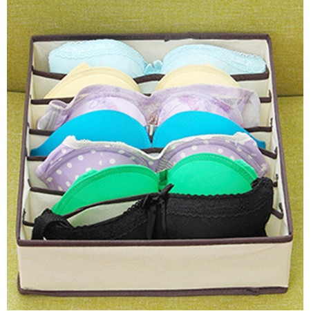 Cutie De Depozitare,  Pentru Lenjerie, Sosete Si Sutiene, Material Textil, 7 Compartimente, 32 x 32 x 10 cm, Culoare Bej