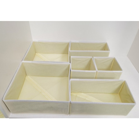 Organizator pentru Sertar,  3 Marimi, pentru Lenjerie, Tricouri, Sosete, 6 Piese, Pliabil, Stivuibil, din Tesatura, Alb