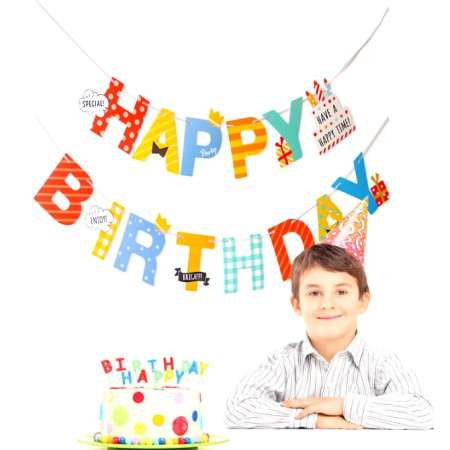 Banner Happy Birthday 100x200 cm, Cyrax, Rola de Ata Inclusa, Tematica Aniversare, Multicolor