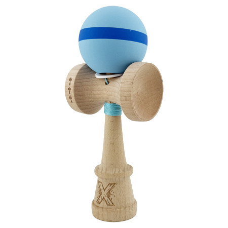 Kendama X Originala, Profesionala, Cyrax, Cupe Mari KING SIZE V3, Rubber Grip, Gaura in Baza, Rulment Metalic, din lemn 18 cm, Ata 62/65 cm, M Bleu/Albastru/Bleu
