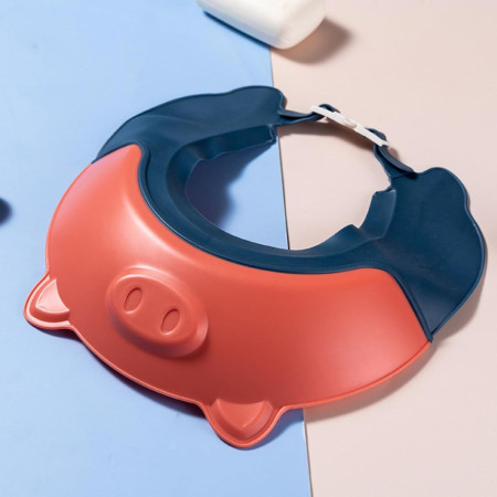 Cyrax Viziera de Protectie Baie Pentru Copii, Fippy, Model Purcelus, Dimensiune ajustabila, Durabil, Usor de curatat, Impotriva Samponului, pentru Ochi si Urechi, TPE+PP, 23x23 cm, Rosu