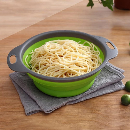 Set 2 strecuratori pliabile din silicon alimentar Cyrax, cu manere, fund antiaderent si antialunecare, rotunda, doua dimensiuni, usor de depozitat, compatibil cu masina de spalat vase, verde