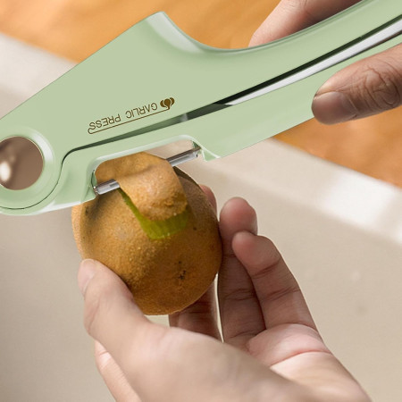 Presa Multifunctionala pentru Usturoi 4in1, Cyrax, Presa, Feliator, Desfacator de Borcane, Curatator Fructe/Legume, 22 x 8.8 cm, Verde