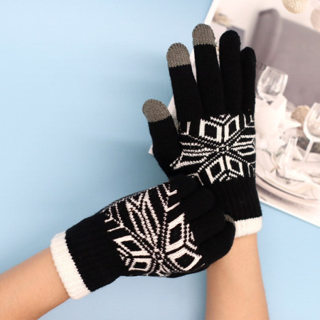 Manusi de Barbat,  Model Fulg, Functie Touchscreen (ecran tactil), Material Acril Tricotat, Manseta Elastica, Interior Catifelat, Marime Universala, Negru