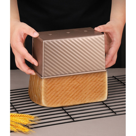 Tava pentru Paine, Cyrax, din Otel Carbon, 450 g, cu Capac, Antiaderenta, 21 x 11 x 11.5 cm, Roz Auriu