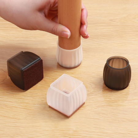 Set 16 Protectii pentru Picioare Scaun si Podea,  Universale din Silicon, Model Patrat, Alb Transparent