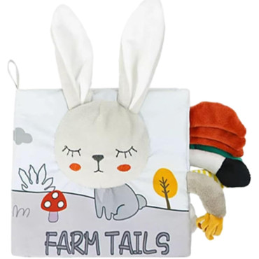 Carte Senzoriala, Cyrax, pentru Bebelusi, 15x16x6 cm, cu Animalute, 3D, Cu Sunete si Fosnete, 0-3 Ani, Model Iepuras, Gri