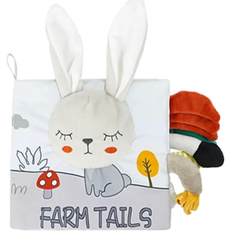 Carte Senzoriala, Cyrax, pentru Bebelusi, 15x16x6 cm, cu Animalute, 3D, Cu Sunete si Fosnete, 0-3 Ani, Model Iepuras, Gri