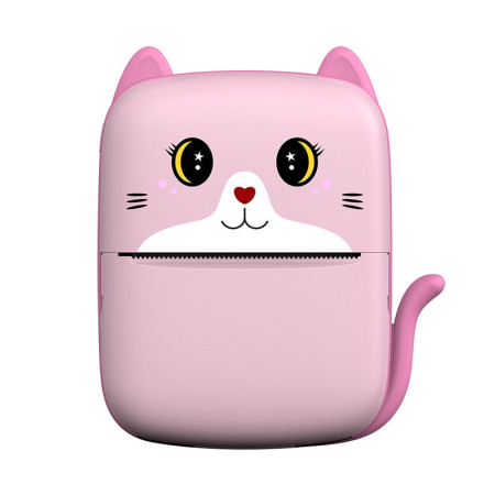 Set Mini Imprimanta Foto Portabila, Cyrax, Include: 1x Set de Markere, 5x Role de Hartie Termica, 5x Role Hartie Adeziva, Incarcare USB, Bluetooth, Print Alb-Negru, Model Pisicuta, Roz