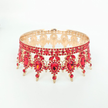 Diadema, Cyrax, din Aliaj, cu Cristale, Accesoriu Par, Aniversare, Nunta, Petrecere, 15.5 x 5.3 cm, Rosu