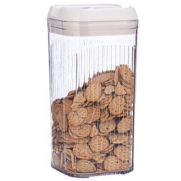 Cutie de Depozitare Alimente, Cyrax, Cutie de Tip Container, 2.5L, 12.5x12.5x26 cm, Recipiente pentru Cereale in Bucatarie, Transparente cu Capac Alb