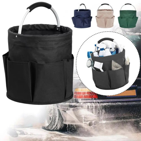 Geanta Cos pentru Scule de 17L,  Buzunare Exterioare, Cos de Picnic Portabil, Cos pentru Plaja, Cos pentru Curatenie, din Material Oxford 600 D, 28 x 28 x 28 cm, Negru