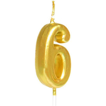 Lumanare de Tort, Cyrax, Model Cifra 6, Party, 4.5 x 2.5 cm, din Parafina, Auriu