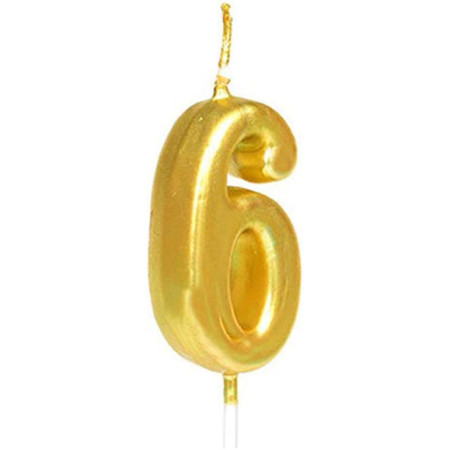 Lumanare de Tort, Cyrax, Model Cifra 6, Party, 4.5 x 2.5 cm, din Parafina, Auriu