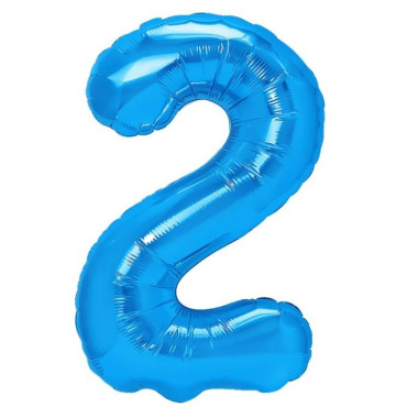 Balon din Folie Metalizata, Cyrax, Figurina Cifra, Tema Aniversare 80 cm, Ambalaj Individual, Pai inclus, Umflare cu Aer sau Heliu, Albastru, Cifra 2