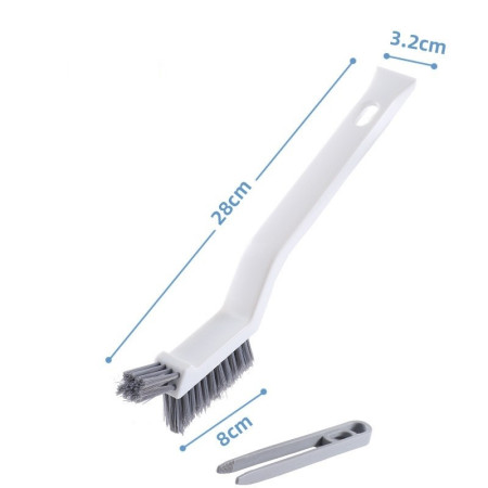 Perie 3in1 de Curatat Podele si Rosturi,  Lungime Maner 28 cm, Peri din PP, Otel si Plastic, Cleste pentru Scame si Par Inclus, Alb